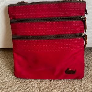 Dooney & Bourke Red Nylon North South Triple Zip Crossbody Bag Purse